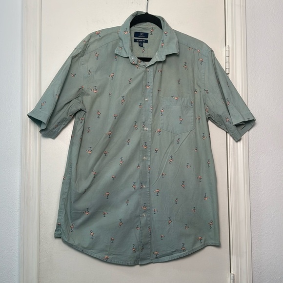 Men's George Casual Blueish Green Flamingo Summer Short Sleeve Button Up Size M - Picture 1 of 5